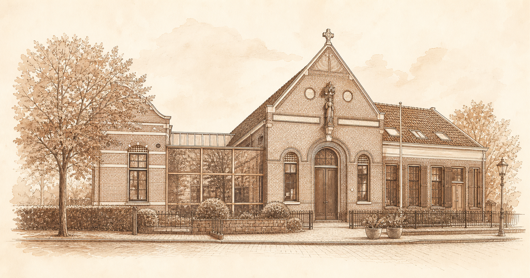 Historisch beeld van het patronaat